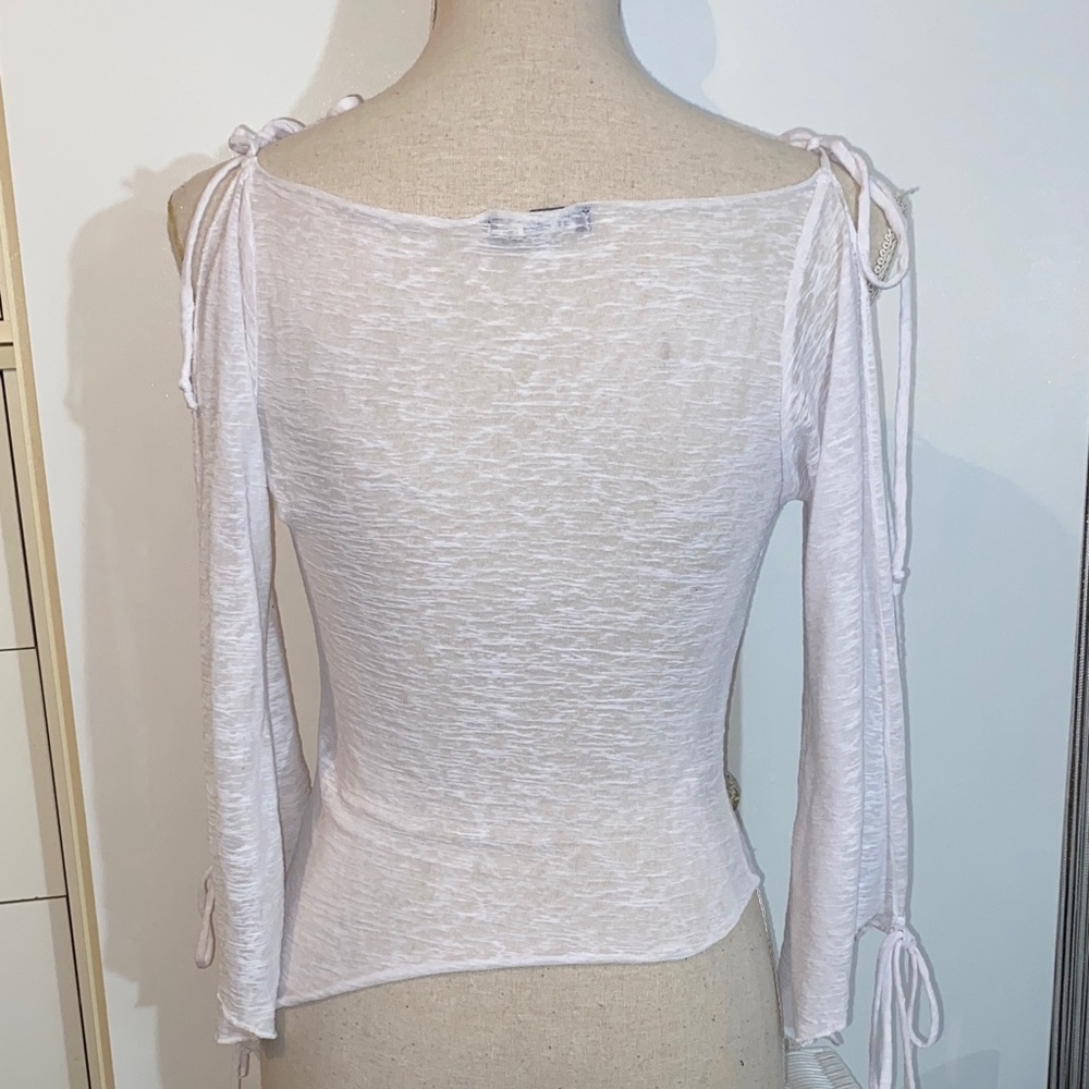 Vintage White Women's Cut Out Blouse with Draped Neckline - Picture 7 of 17